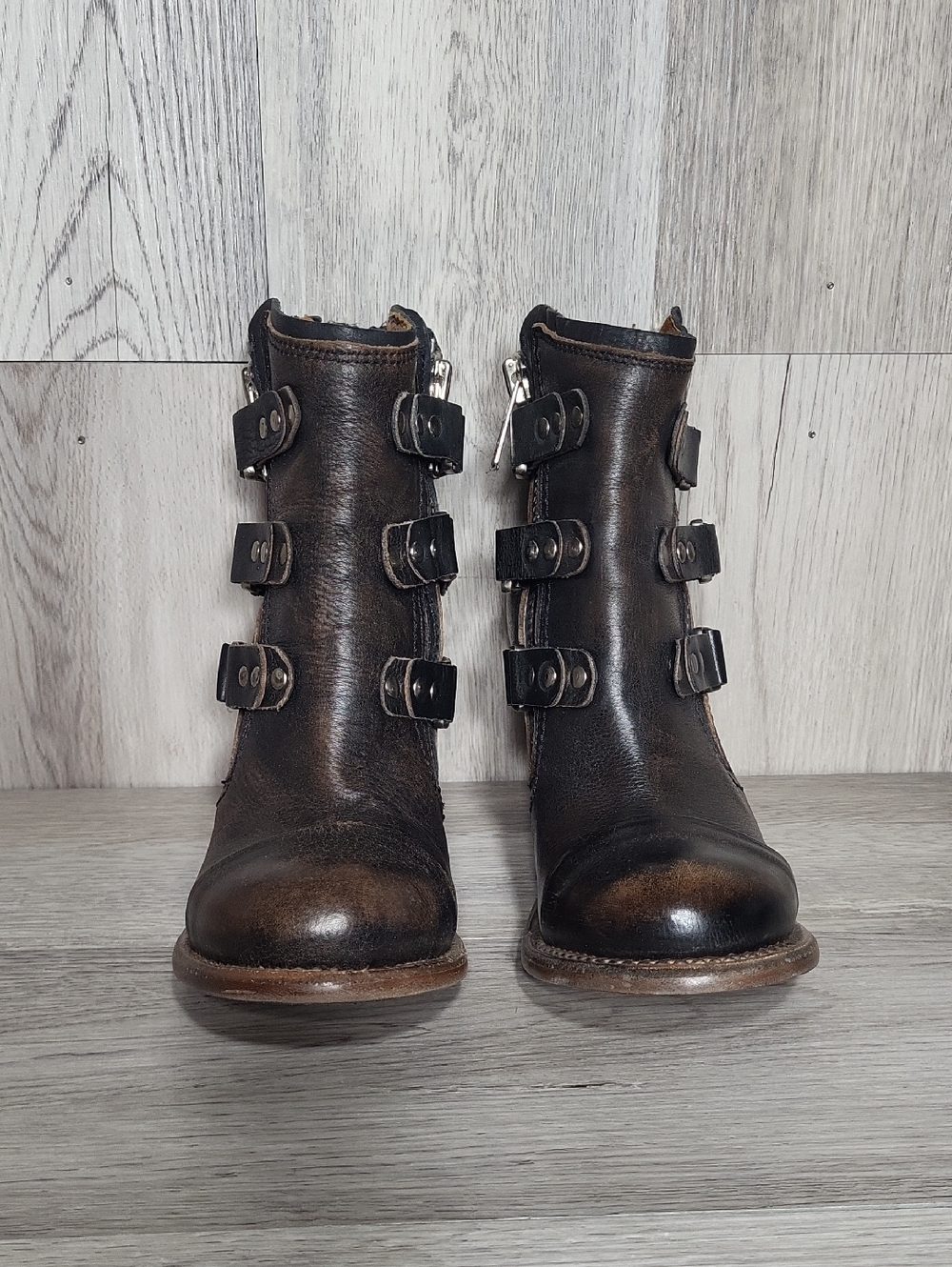 Freebird Beckett Studded Harness Ankle Boots Womens 7 Distressed Leather Zip - Picture 3 of 11